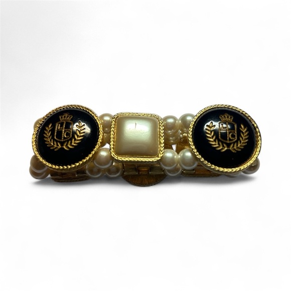Vintage Liz Claiborne Gold Stretch Bracelet with Pearl Accents - Picture 3 of 5